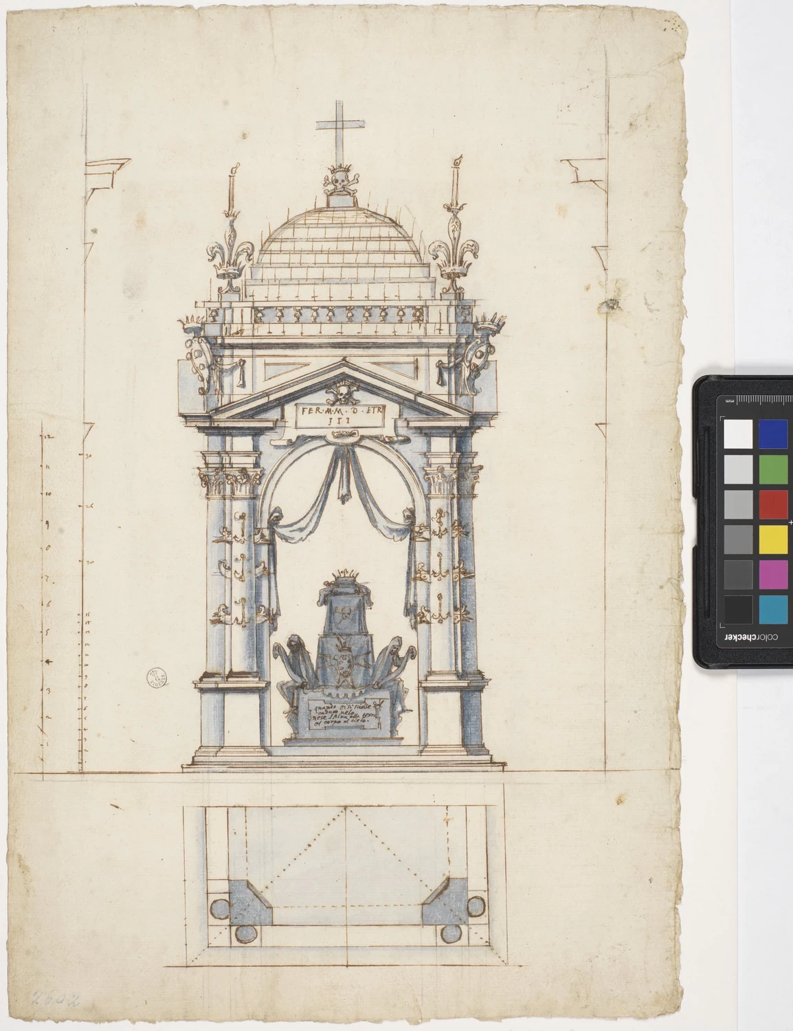 Pianta e alzato di catafalco con bladacchino - Gallerie degli Uffizi, Firenze
